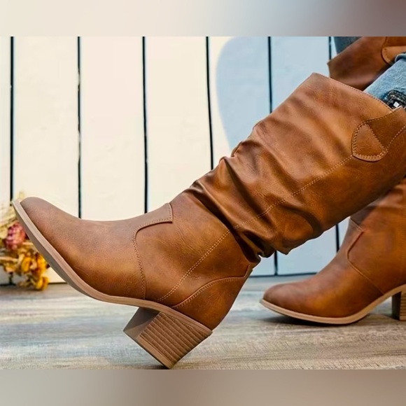 Shoes - Women’s Brown Western Style Mid-Calf Cowboy Boots — Size 37 (Fits 7)​